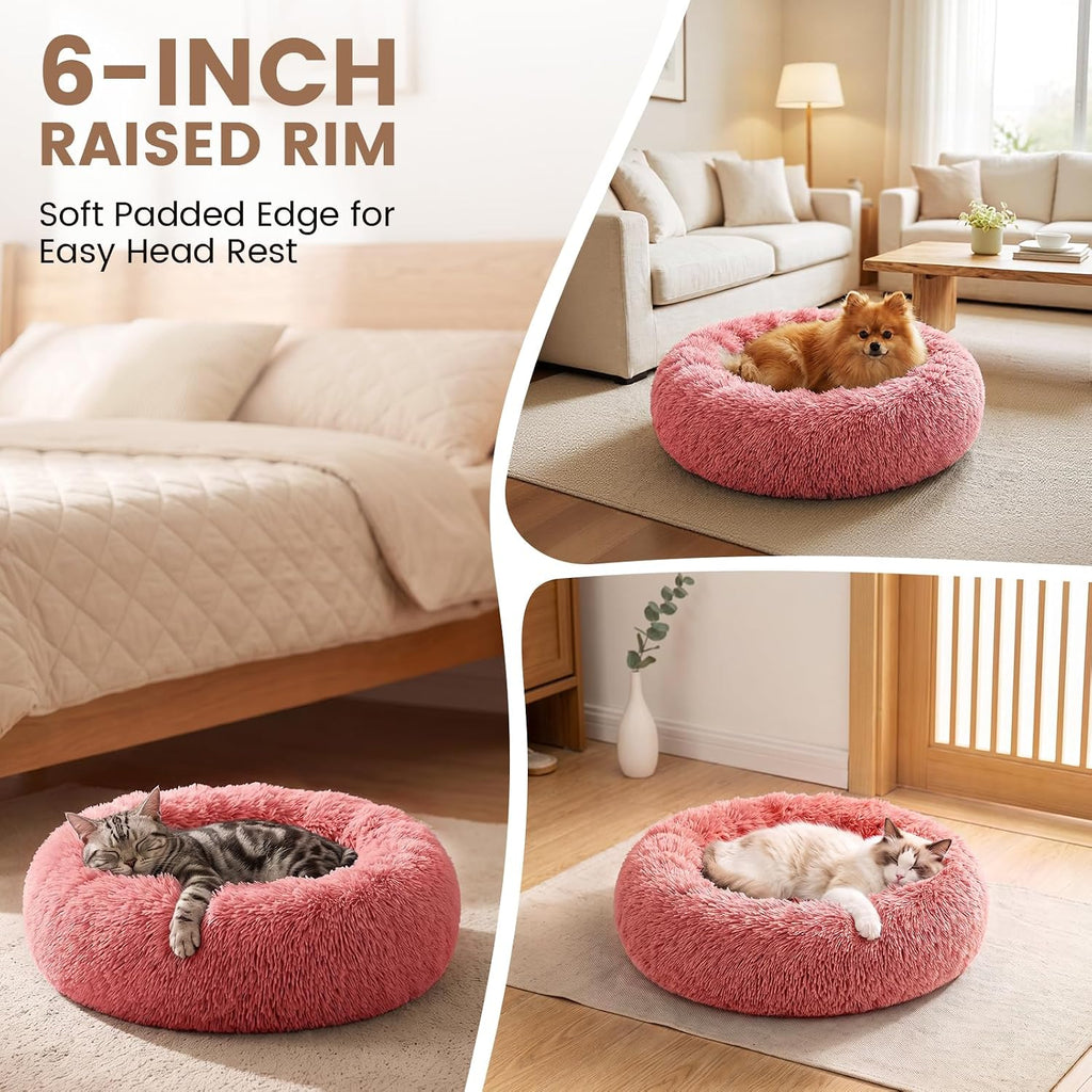 Cat Beds for Indoor Cats & Small Dog, Plush Donut Washable Pet Bed