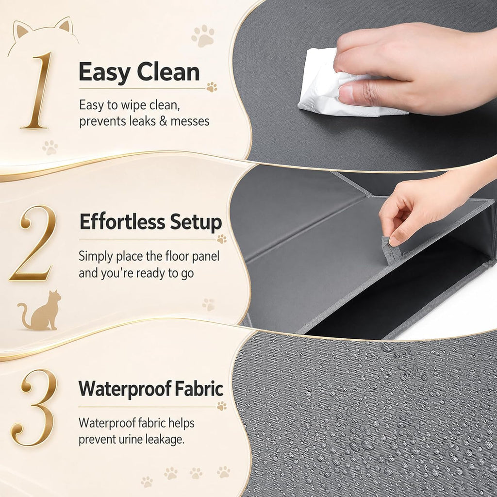 Lawei Waterproof Cat Litter Box Enclosure Splash Guard with Removable Mat and 2 Hooks, Foldable Open-Top Litter Box Enclosure with High Sides, Anti-Leakage Kitty Litter Box Cover Shields, 24x16x16 in