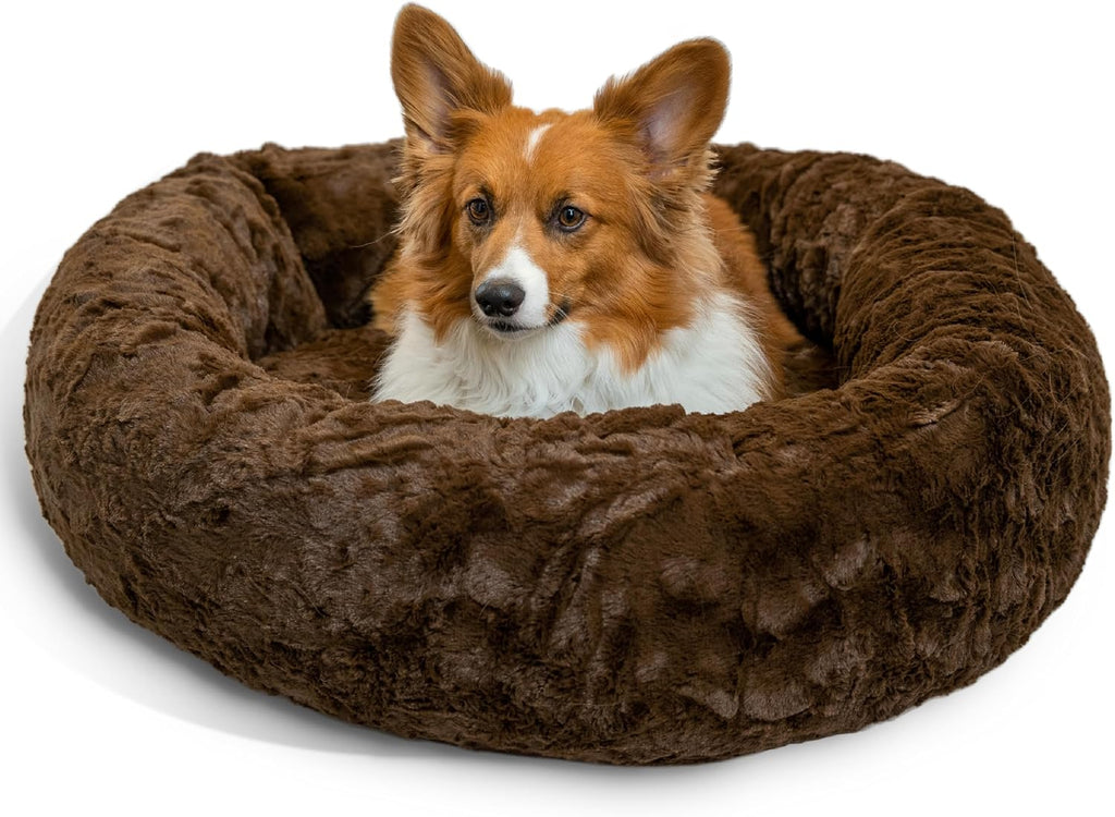 Best Friends by Sheri The Original Calming Donut Dog Bed for Medium Dogs up to 45 lbs, Lux Faux Fur, Dark Brown, Medium, 30" x 30"