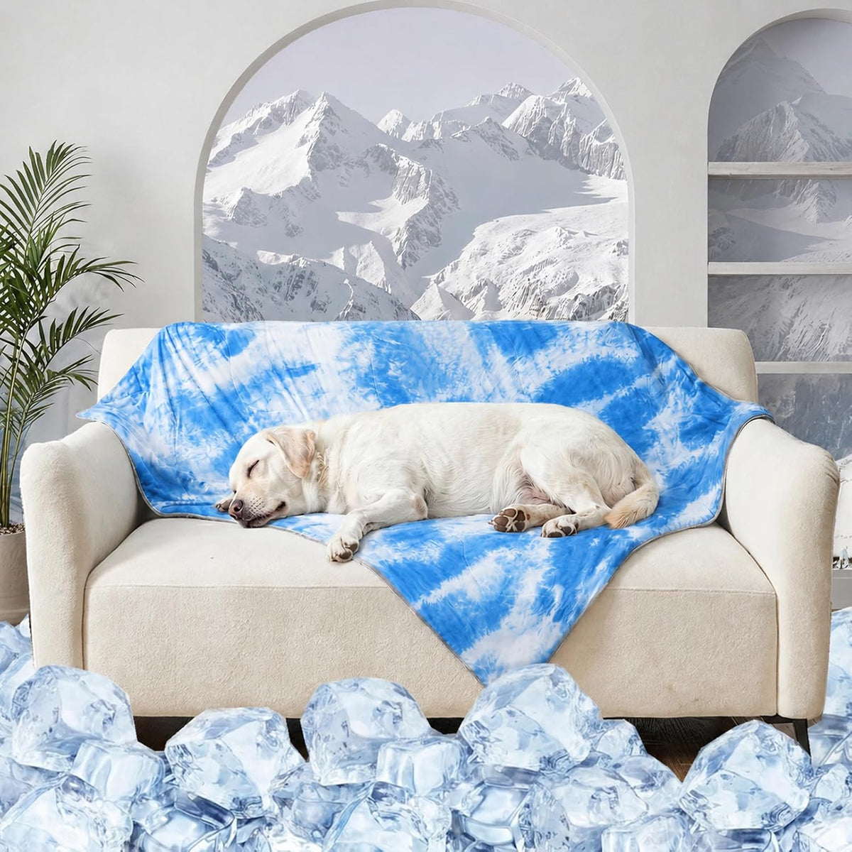 Cooling Blanket For Dogs. Dog Cooling Blankets For Large Dogs, Breathable Cooling Fabric, Cold Washable, Cooling Dog Blanket Durable Scratch-Resistant Soft Fabric for All Seasons, Tie-Dye Blue