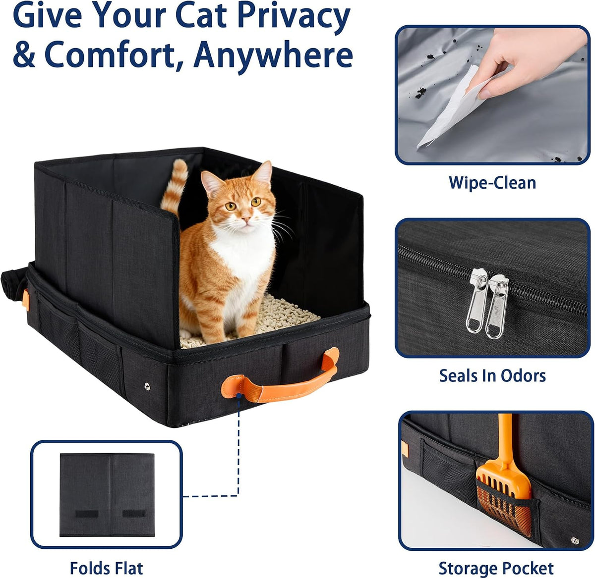 MORAIS Portable Travel Litter Box for Cats, 17.7"×13.5"×11"