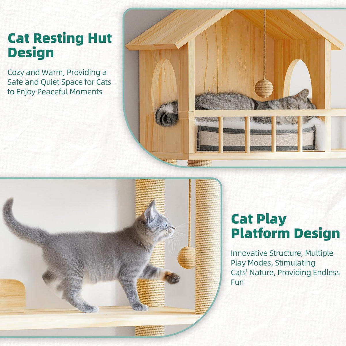 Wood Cat Tower for Automatic Litter Box, 60''H Cat Tree, 4 Tier