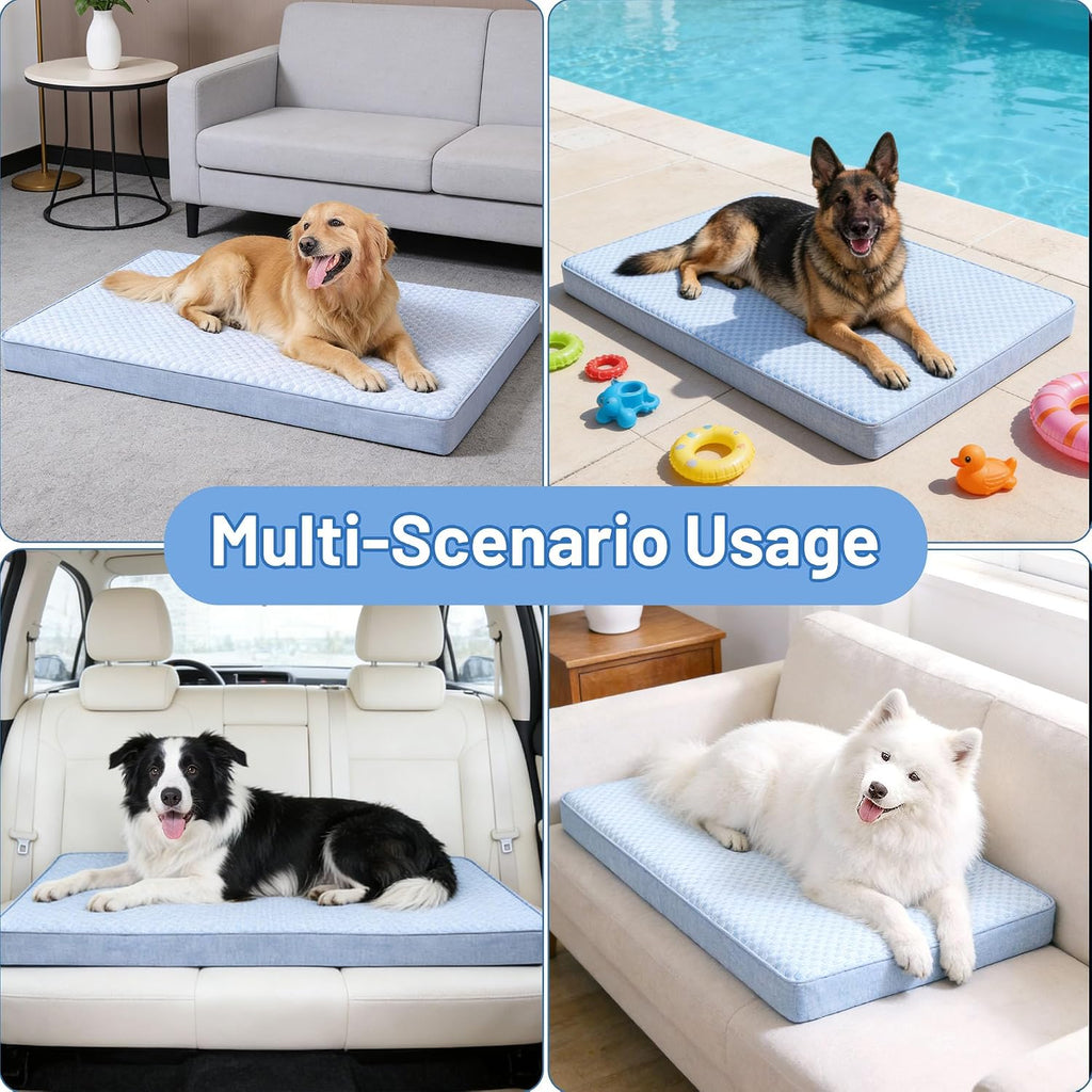 Cooling Dog Bed for Large Dogs, Orthopedic Memory Foam Dog Bed with New Cooling Fabric, Waterproof Washable Pet Bed for Crate, Non-Slip Cooling Pet Mat for Arthritic Dogs Up to 80Lbs, 41" x 29" x 4"