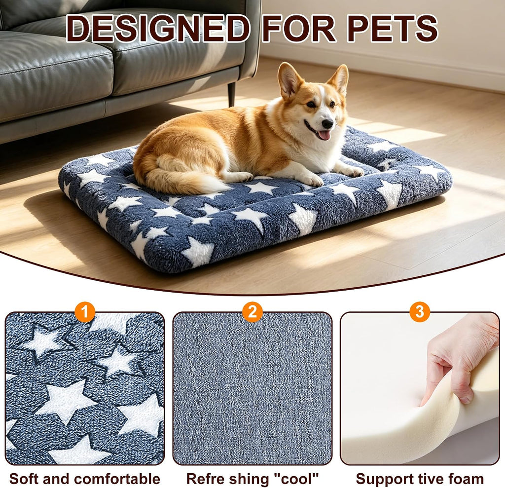 Dog Bed Mat, Reversible Crate Pad & Cute Dog Bed - Machine Washable Kennel Mat with Ultra Soft for Medium Dogs