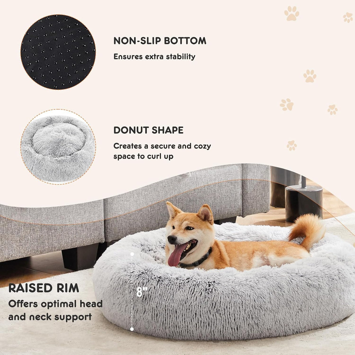 NEWBULIG 37x37 Inch Donut Dog Bed for Indoor Use, Fluffy Large Pet Sofa