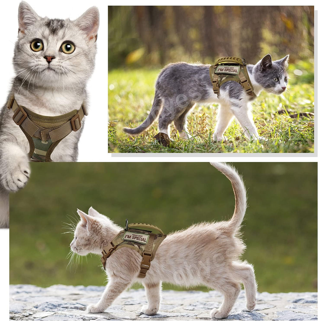 Tactical Cat Harness for Walking Escape Proof, Soft Mesh Adjustable Pet Vest Harness for Large Cat,Small Dog (L, Khaki)