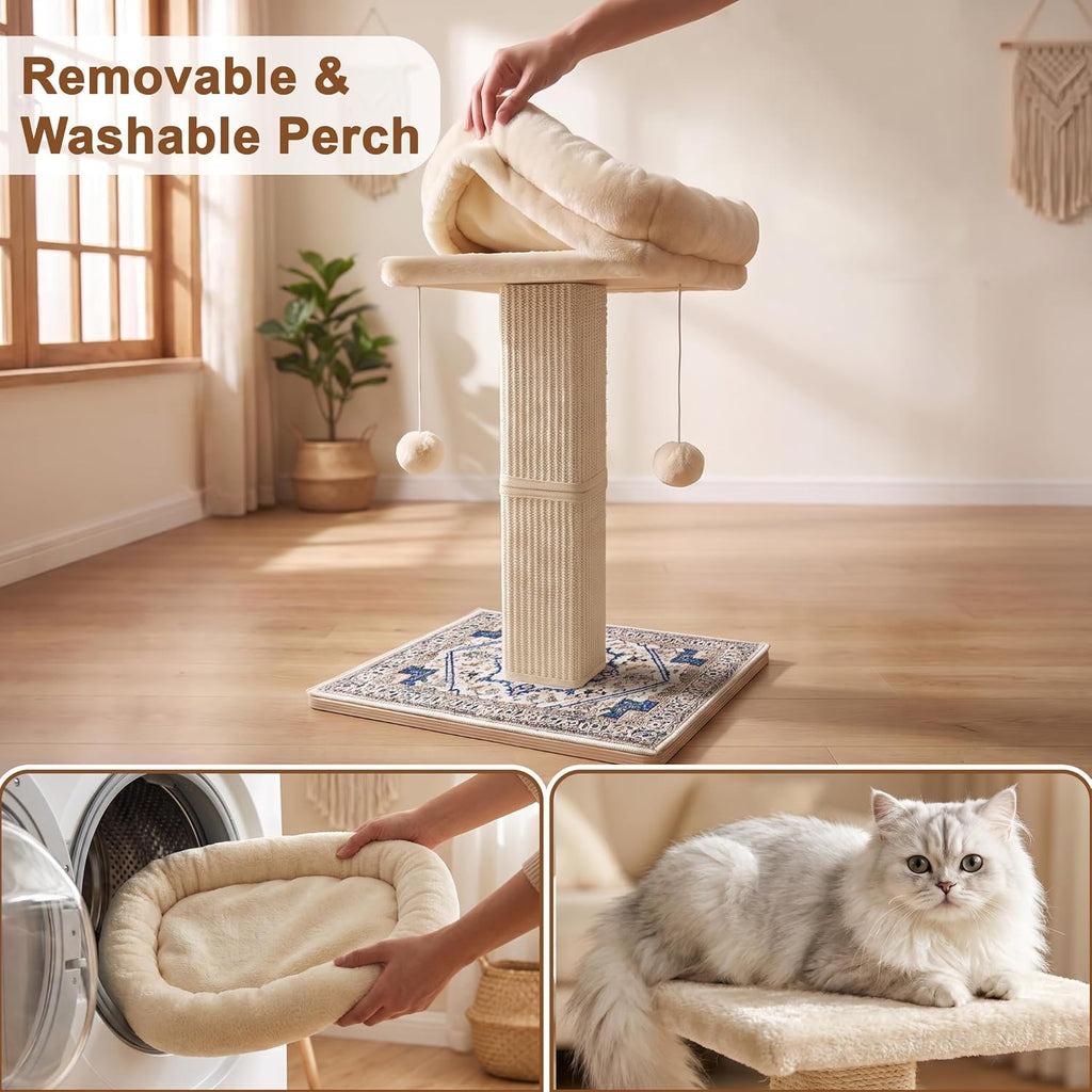 Cat Scratching Post with Bed for Indoor Adult Cats, Cat Perch,White
