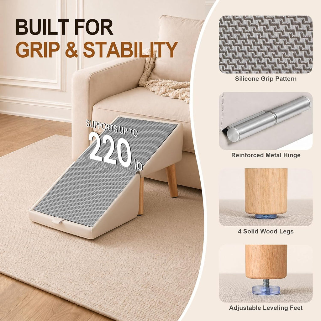 Dog Ramp for Couch and Bed, 16" High Foldable 2-in-1 Dog Ramp Ottoman, Solid Wood Frame with Non-Slip Mat, Easy to Assemble & Clean Pet Ramp, Pet Stairs Alternative Safe for Small Senior Injured Dogs