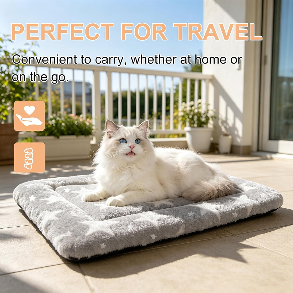 Dog Bed Mat, Reversible Crate Pad & Cute Dog Bed - Machine Washable Kennel Mat with Ultra Soft (Big&Small Stars Gray, 18" L x 14" W x 1.5" Th)