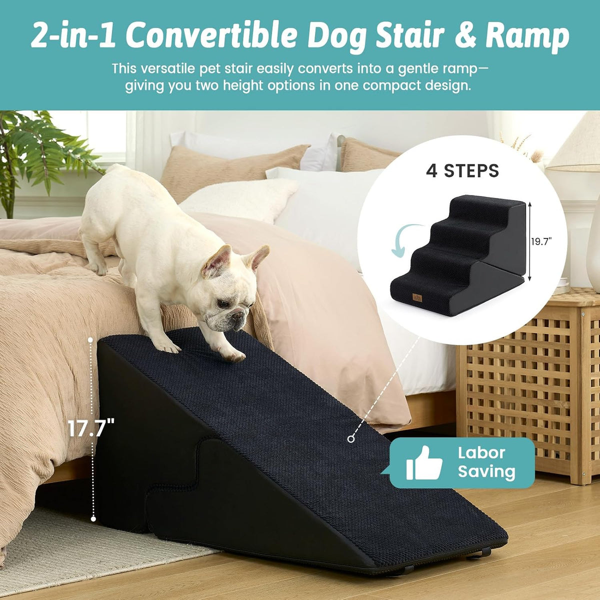 COZY KISS Dog Stairs for Small Dogs, 4-Step 2-in-1 Dog Steps,19.7" H
