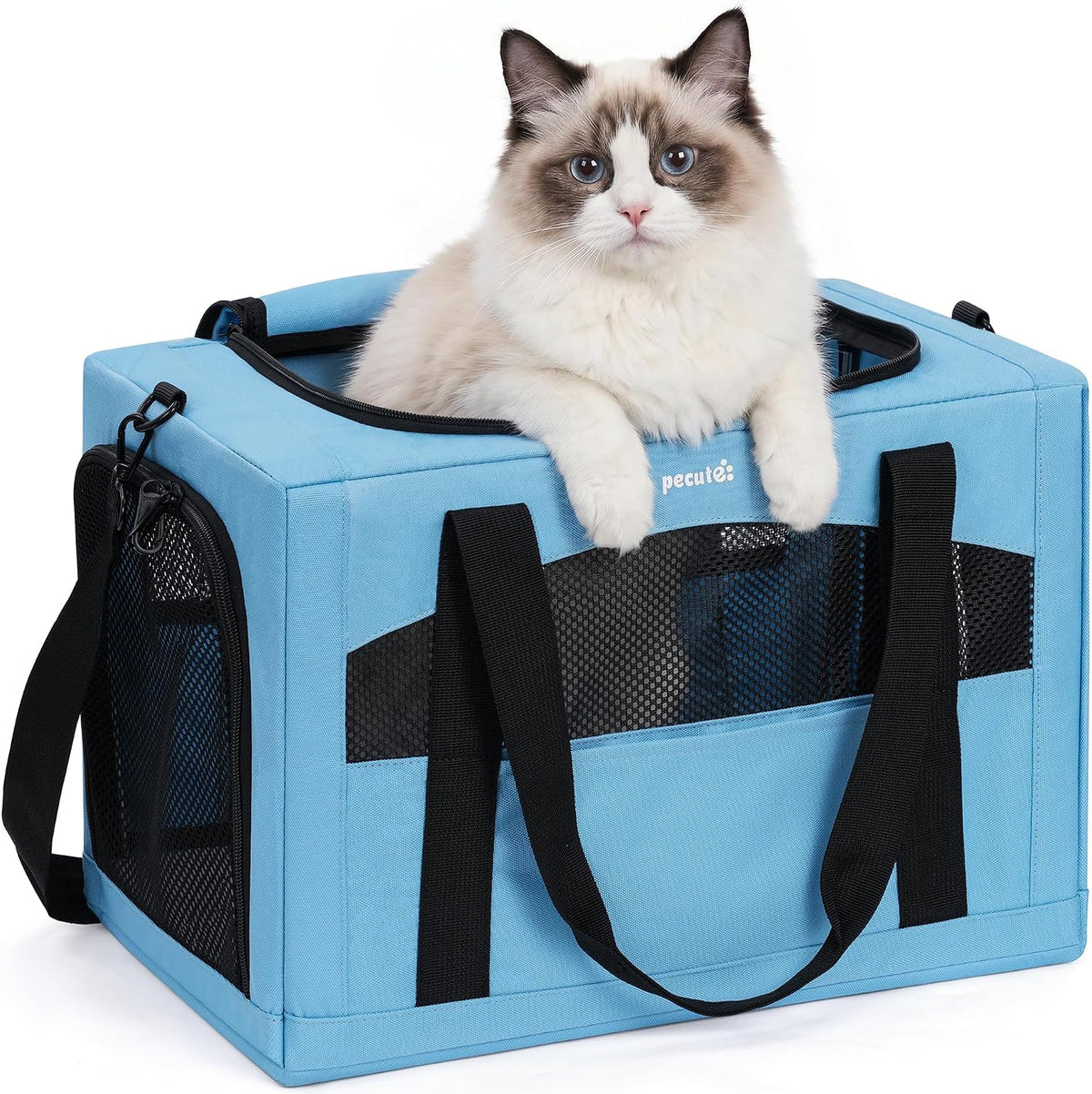 Pecute Cat Carrier Stable, Pet Carrier with Privacy Partition,Light Blue