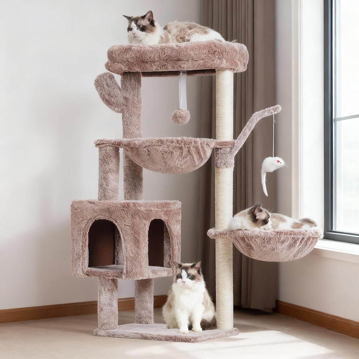 Heybly Cat Tree, 39" Tower with All-Sisal Wrapped Scratching Post HCT006SMU