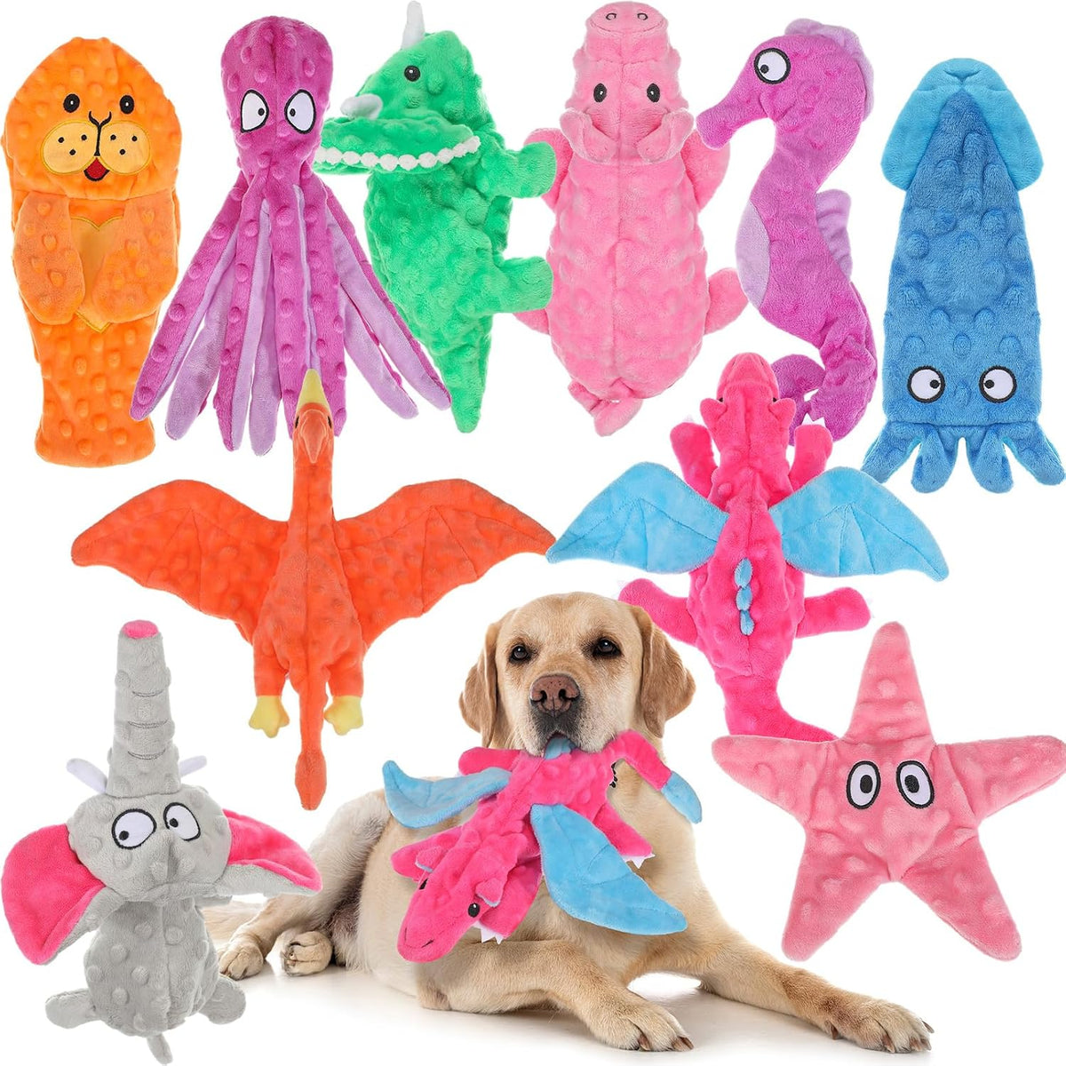 Sratte 10 Pcs Dog Squeaky Toys No Stuffing Crinkle Chewers,Assorted Style
