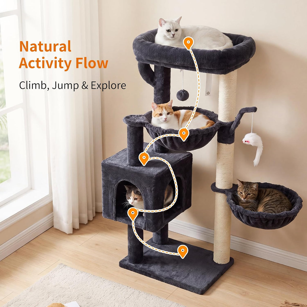 Heybly Cat Tree, 40" Tower with All-Sisal Wrapped Scratching Post HCT006SG