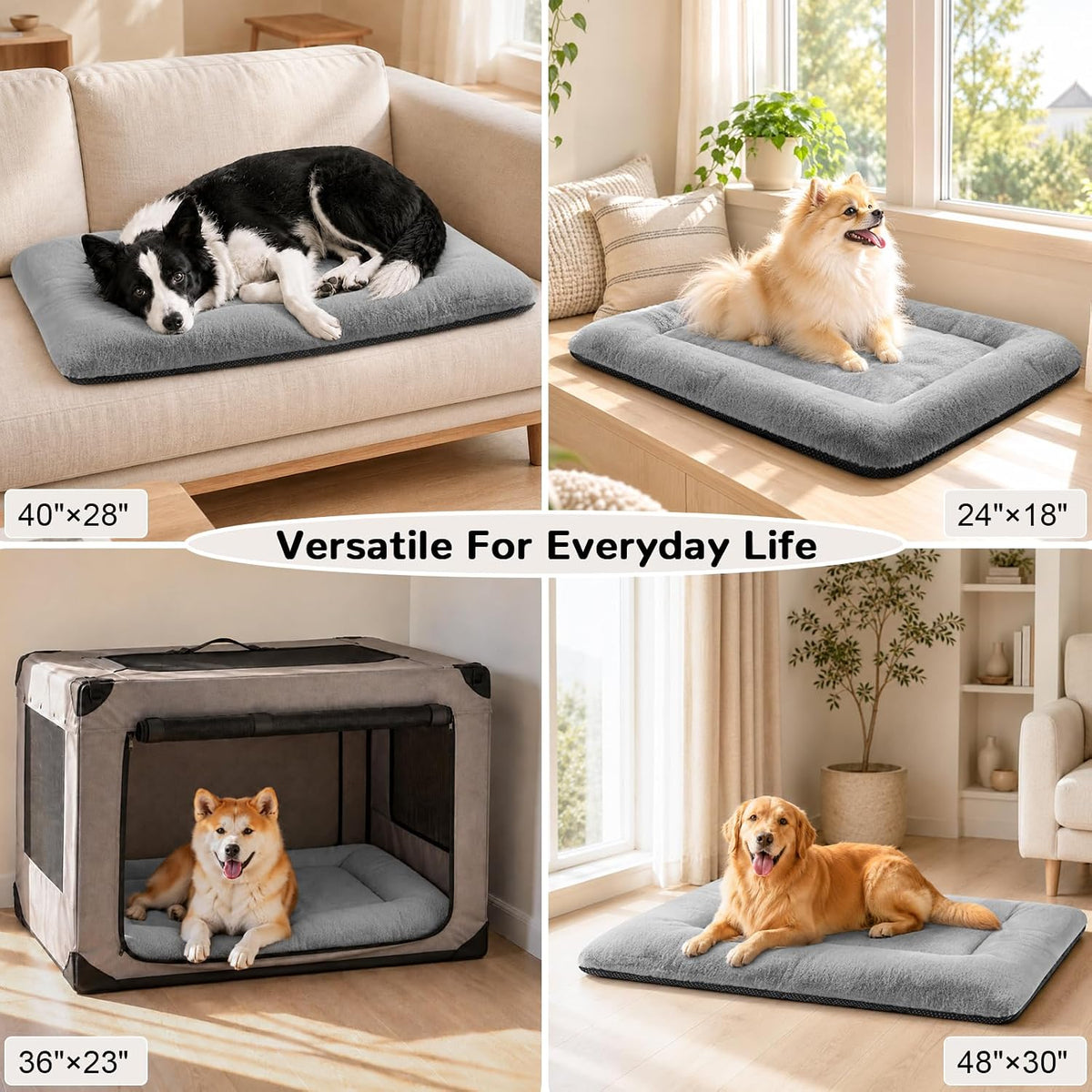 Dog Crate Pad, Washable Cozy Dog Bed Mat for Large Dogs 48"x30", Gray