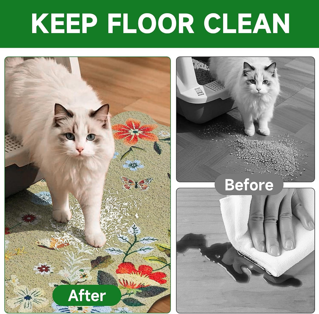 Cat Litter Mat,24"x16" Small Cute Litter Box Mat,Traps 100% Litter