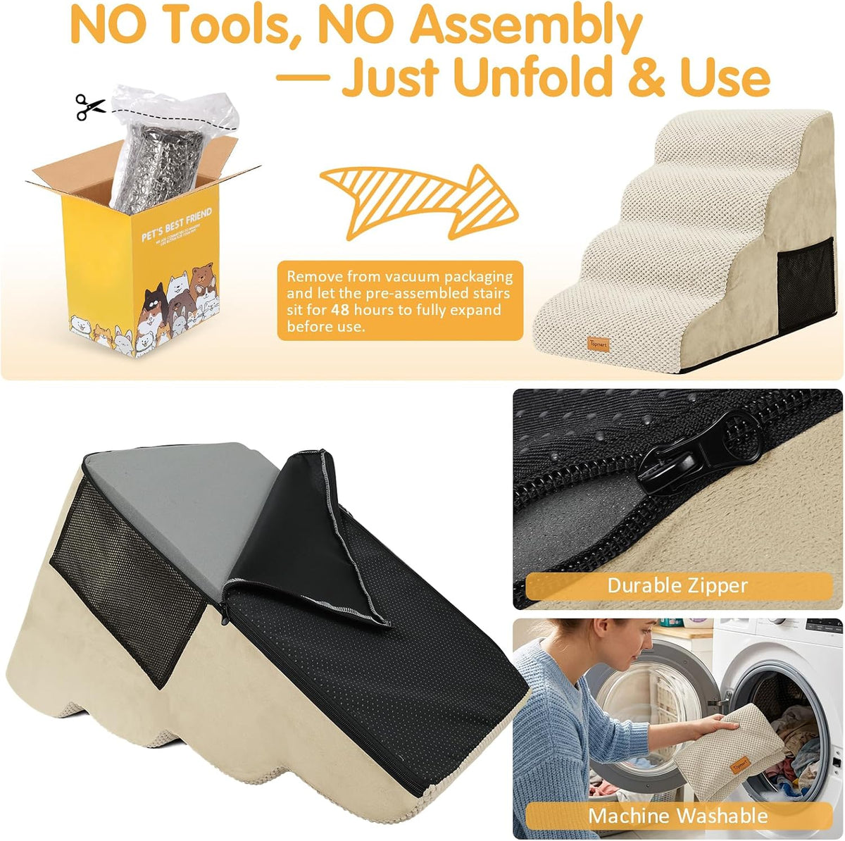 Topmart High Density Foam Dog Stairs 4 Tiers,Extra Wide Deep Pet Steps
