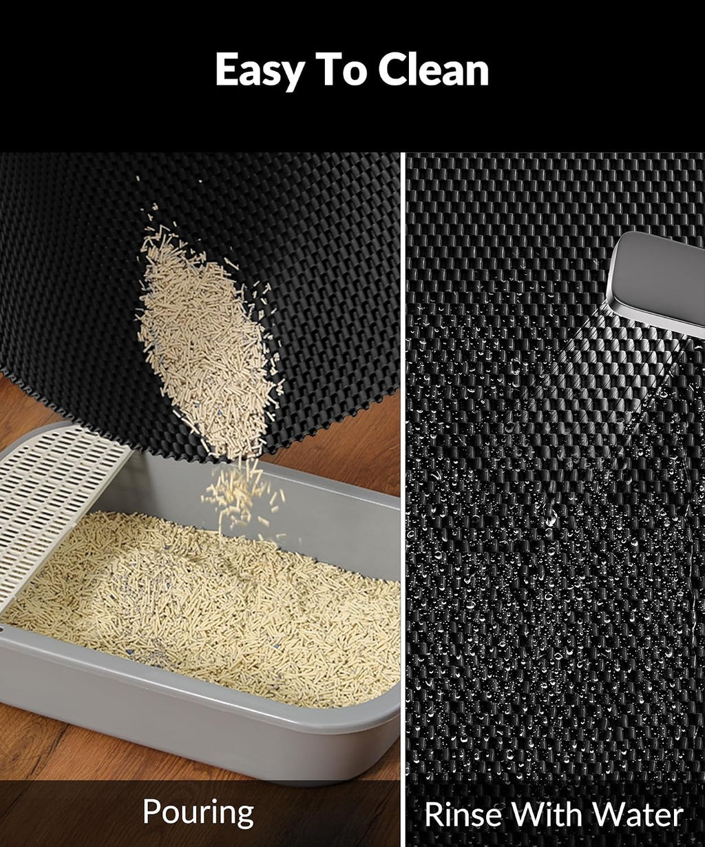 Cooyes Cat Litter Mat - Cut to Fit Any Place, 47"x35" Litter Trapping Mat | for Litter Box, Extra Large, Easy to Clean, Waterproof & Non-Slip Kitty Pad, Scatter Control to Protect the Floor (Black)