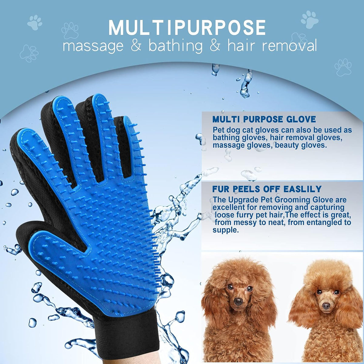 GOESWELL Double-Sided Undercoat Rake for Pet Grooming - Shedding and Dematting Comb with Grooming Glove (Blue 2 Pack)