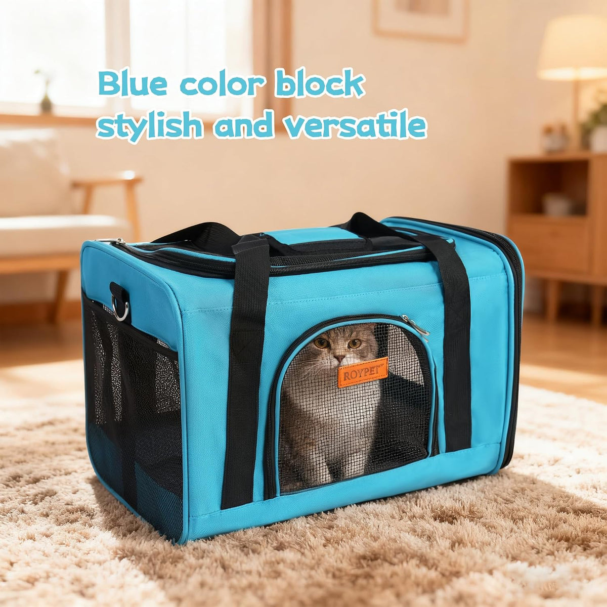ROYPET Cat Carrier, Portable Pet Carrier Bag, Blue