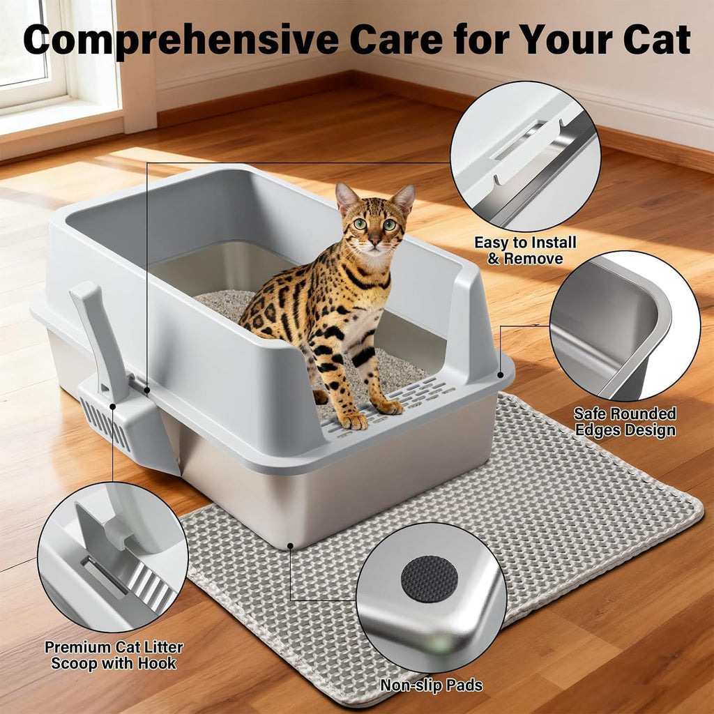 2PACK XL Stainless Steel Litter Box with Lid, Extra Large Cat Litter Boxes