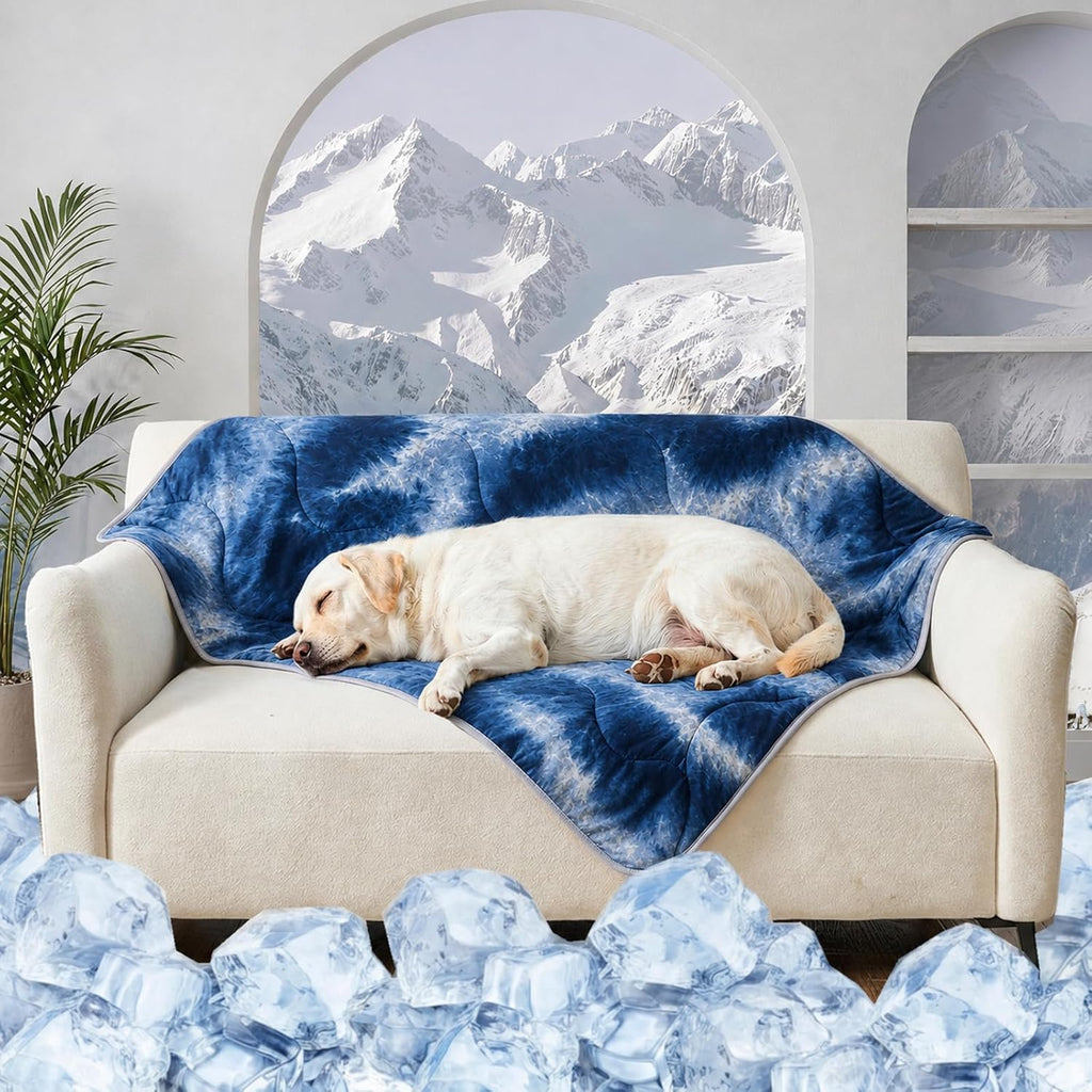 Cooling Blanket For Dogs. Dog Cooling Blankets For Large Dogs, Breathable Cooling Fabric, Cold Washable, Cooling Dog Blanket Durable Scratch-Resistant Soft Fabric for All Seasons, Tie-Dye Navy