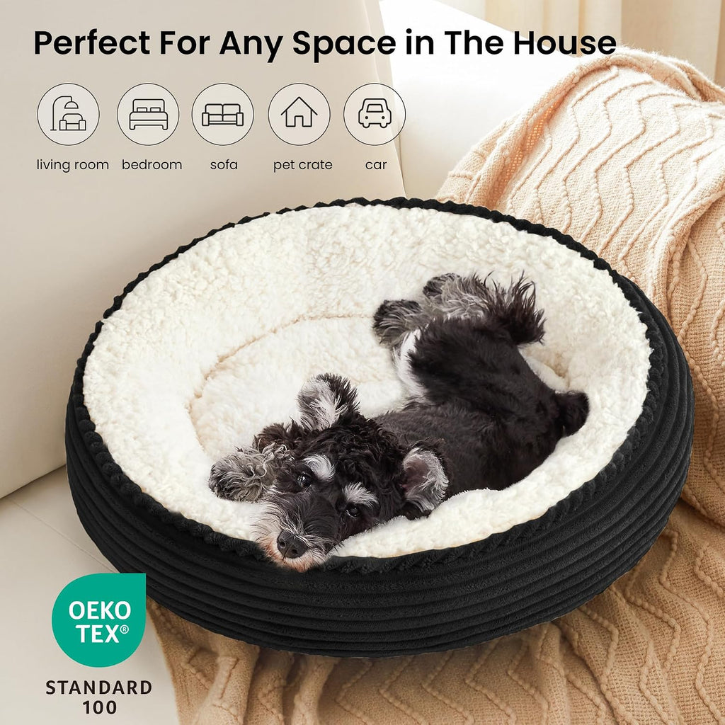 Love's cabin Round Donut Cat and Dog Cushion Bed, 24in Pet Bed for Small or Medium Dogs, Anti-Slip & Water-Resistant Bottom, Soft Durable Fabric Pet Beds, Washable Calming Cat Bed Black