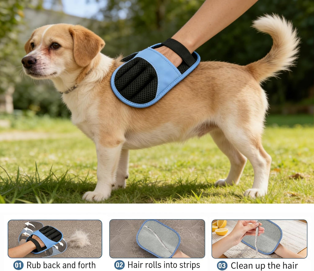 2 Pack Magic Brush Pet Hair Remover Glove, Electrostatic Remover Gloves for Dogs and Cats, Reusable Wash Mitt for Furniture, Car Seats, Clothes, and Laundry, Blue