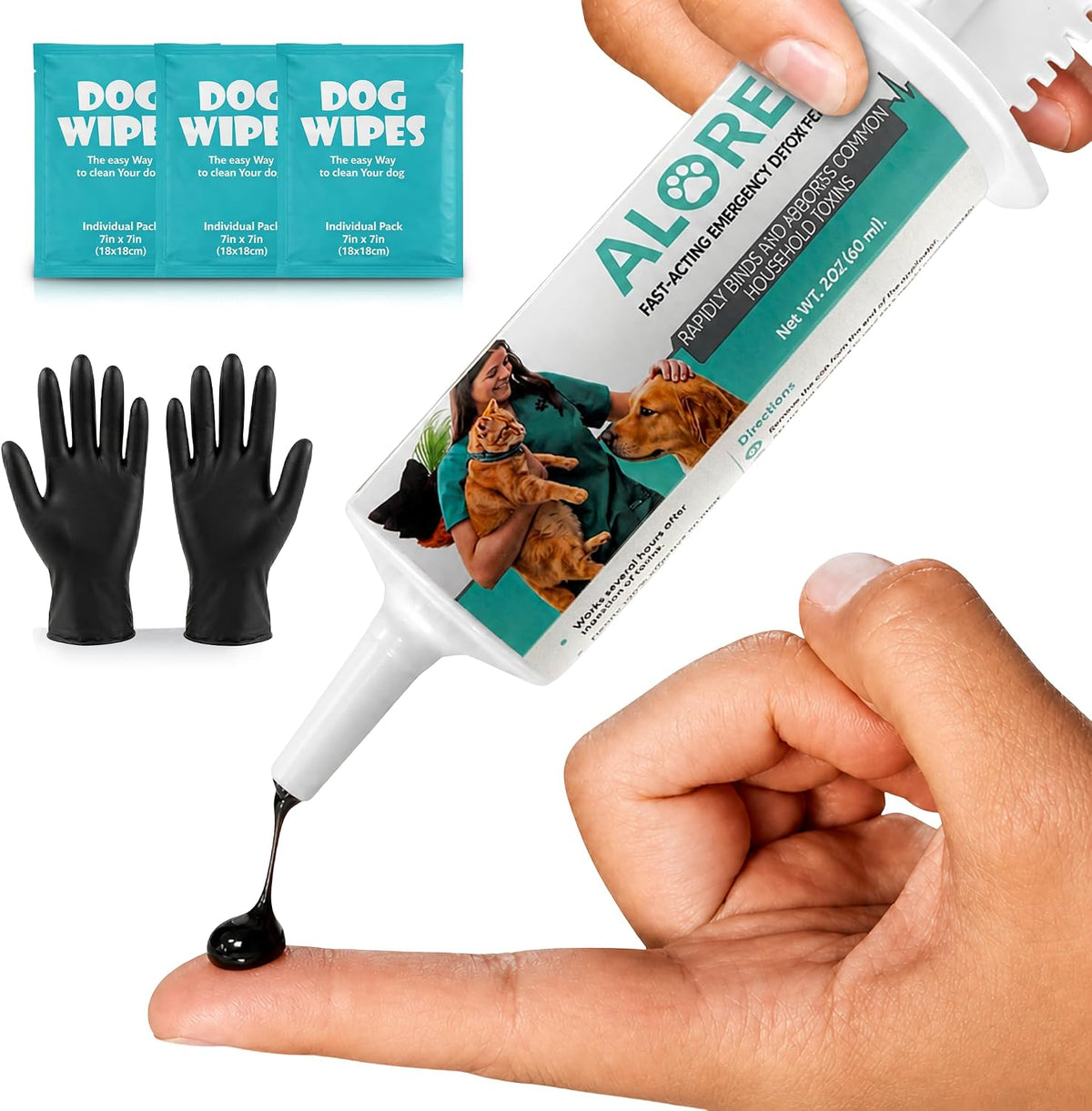 (60ml) Activated Charcoal for Dogs & Cats - Emergency Poisoning Aid Paste | Veterinary-Grade Digestive Aid for Toxin Binding, & Upset Stomach | Fast Acting Pet First Aid Kit