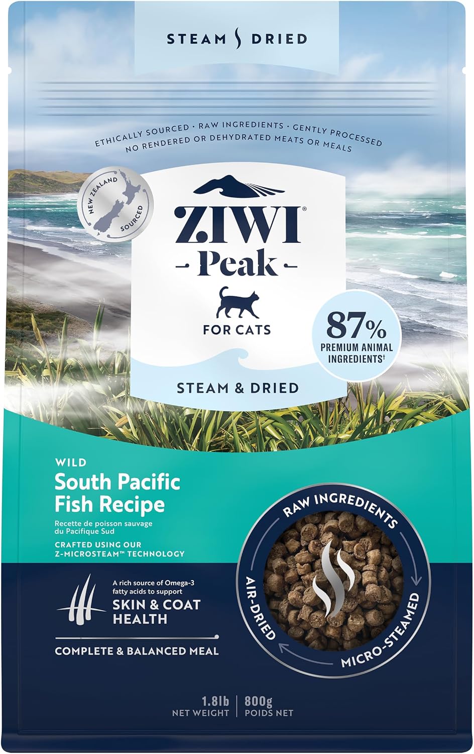 ZIWI Peak Steam & Dried Cat Food, Wild South Pacific Fish, 90% Meat, 1.8 lb