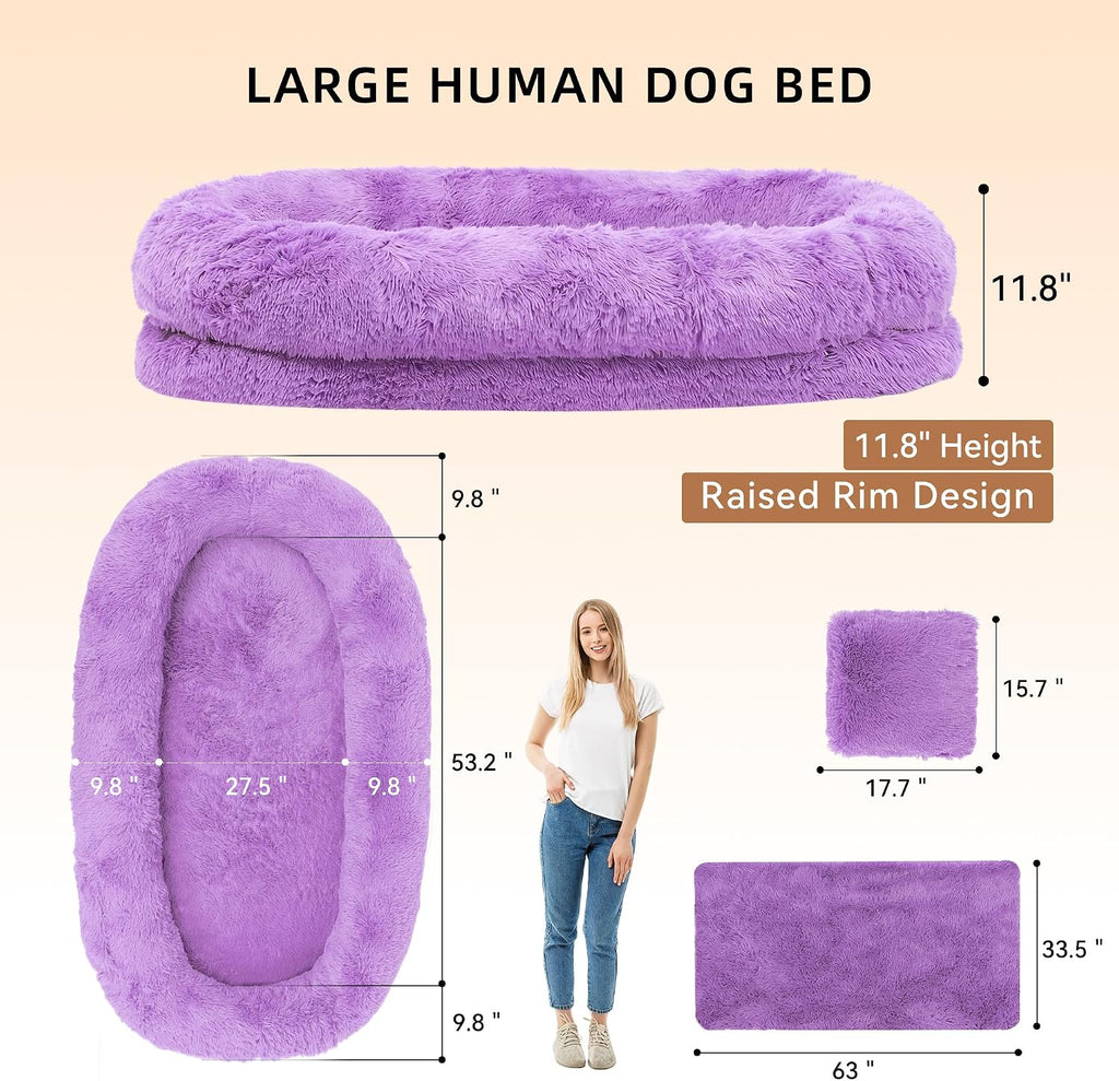 Human Dog Bed, Oversized Plush Lounger Bed with Plump Pillow and Blanket