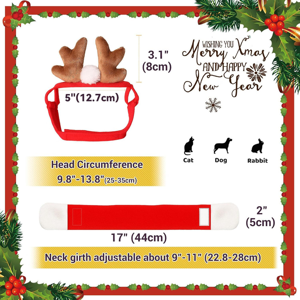 NAMSAN Pet Reindeer Costume for Cats Small Dogs Rabbits, Christmas Cat Antler Headband with Red Scarf, Small Dog Santa Deer Antler Outfit for Christmas New Year Party Cosplay Statue Decoration