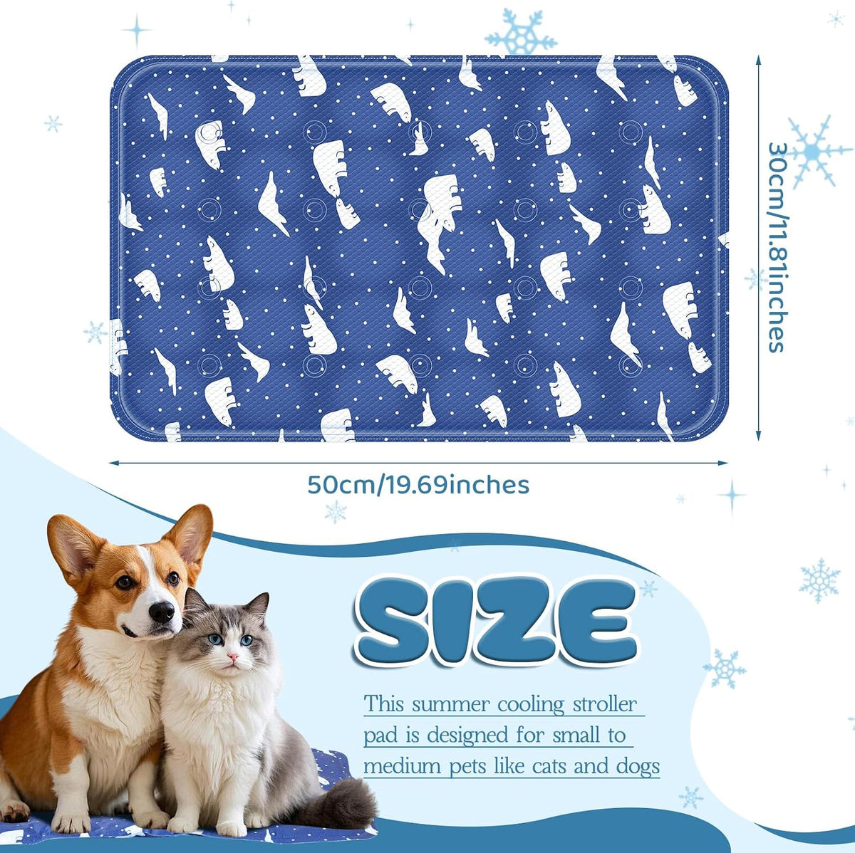 Nuanchu Pet Cooling Mat, Royal Blue Bear, 11.81 x 19.69 Inches, 1 Pcs