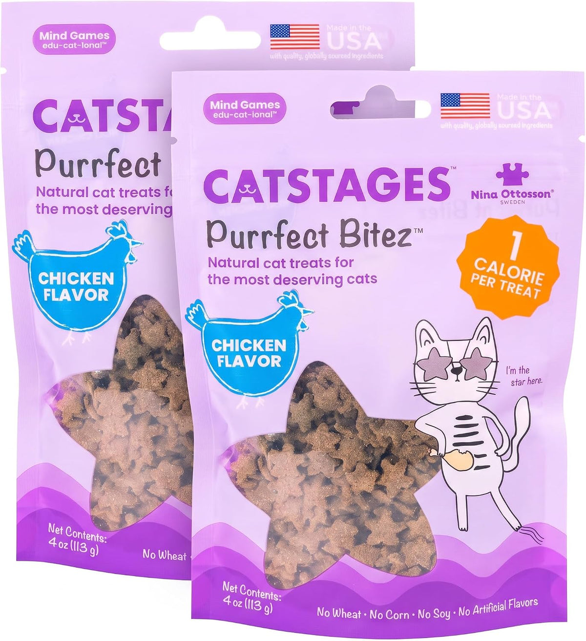 Catstages by Nina Ottosson Purrfect Bitez Natural Crunchy Cat Treats for Puzzles, Toys, Feeders, & Training, USA-Made, Real Chicken Flavor, 4oz (Pack of 2)
