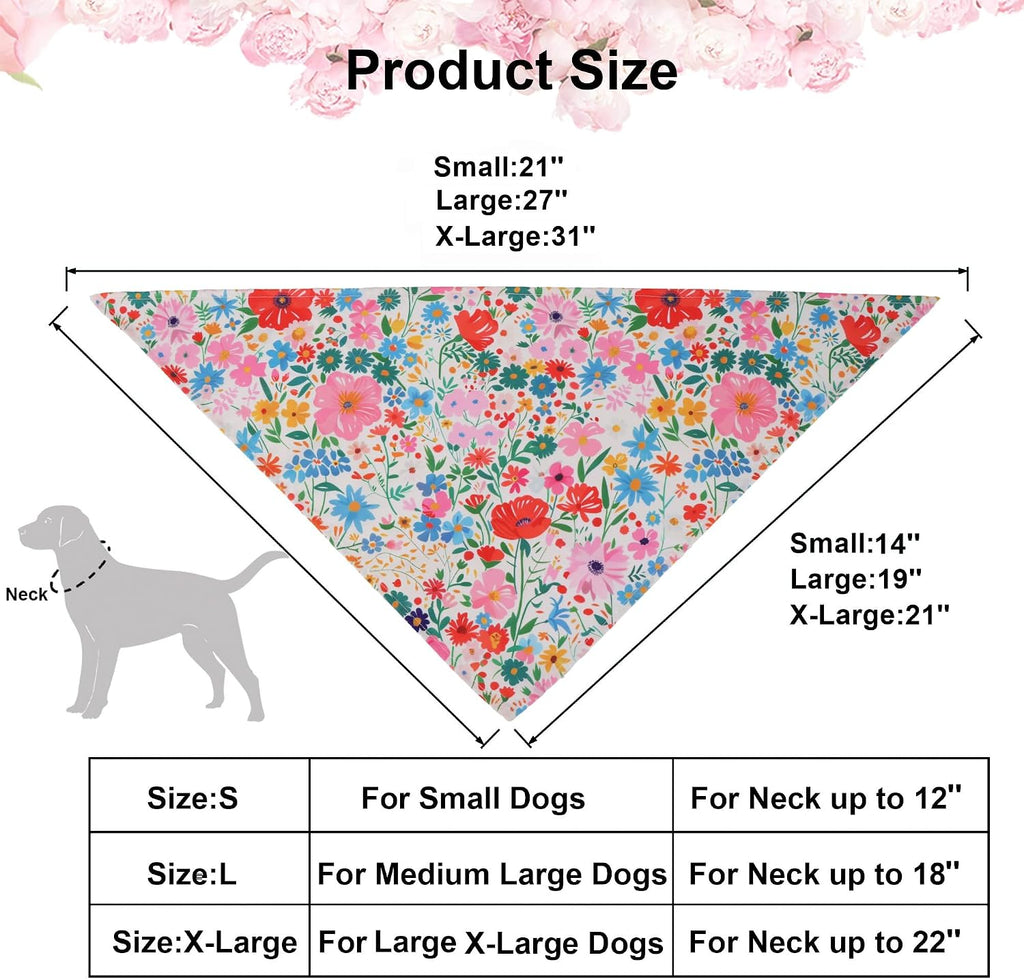 ADOGGYGO Floral Dog Bandanas Girl, 4 Pack Spring Flower Bandana, Large