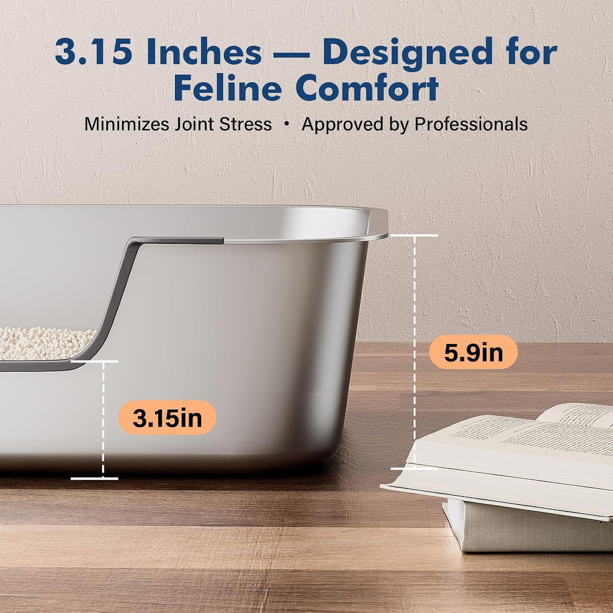 Qiuma Stainless Steel Cat Litter Box with Low Entry, Metal Kitty Litter Box for Senior or Injured Cats, Odor-Free, Non-Stick, Easy to Clean, 19.5"x13.6"x5.9", Litter Pan for Big and Small Cats