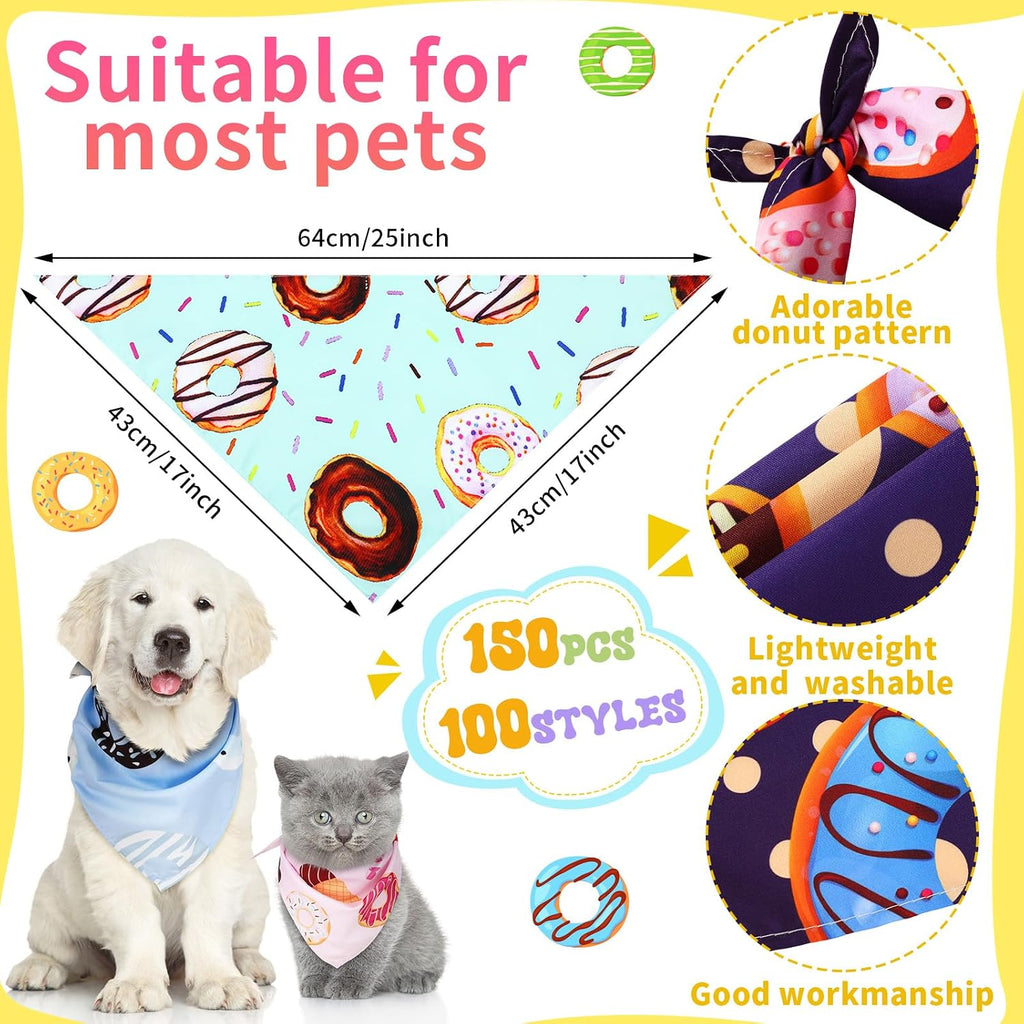 Huhumy 150 Pcs Donut Dog Bandanas Bulk Donut Bandana for Medium Large Dogs