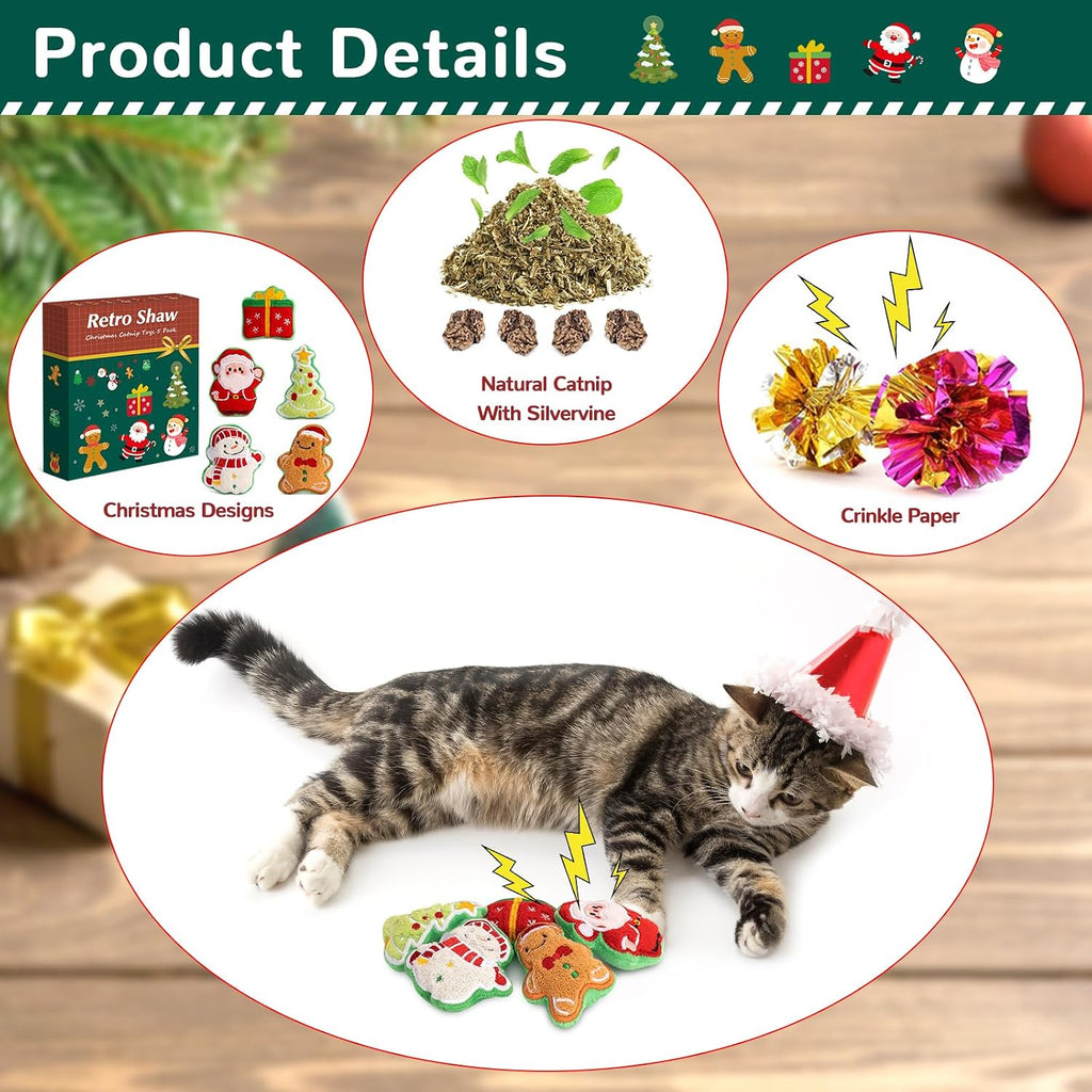 Retro Shaw Catnip Cat Toys Christmas, Cute Santa Claus Xmas Trees Snowman