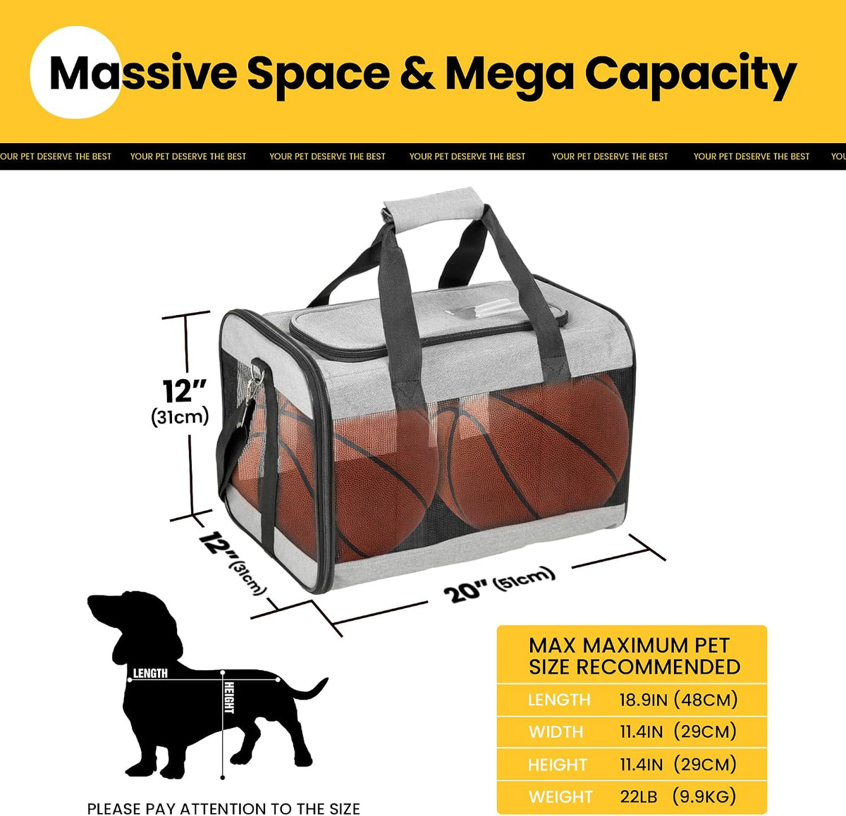 Conlun Dog Carrier Soft Sided, Large Cat Carrier with Inner Safety Leash, Pet Transport Carrier for Large Cats and Medium Dogs up to 20 Lbs, Collapsible Travel Puppy Carrier Bag -Gray L