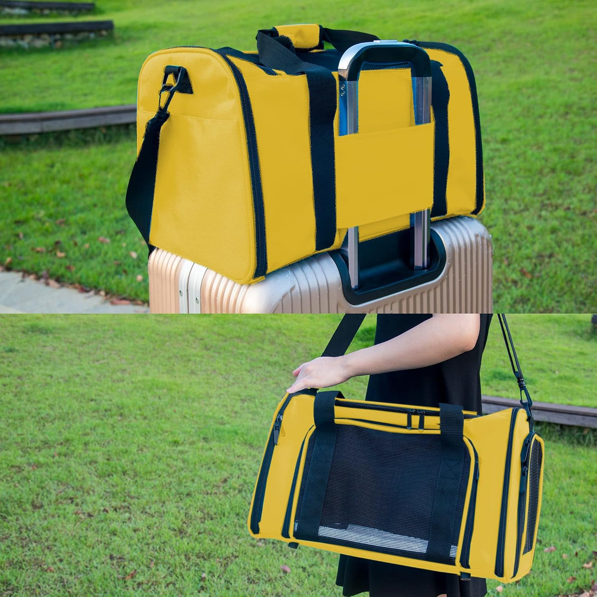 Soft Sided Carrier for Small Medium Cats Dogs,Removable Pad Collapsible Travel Pet Carrier Large Yellow