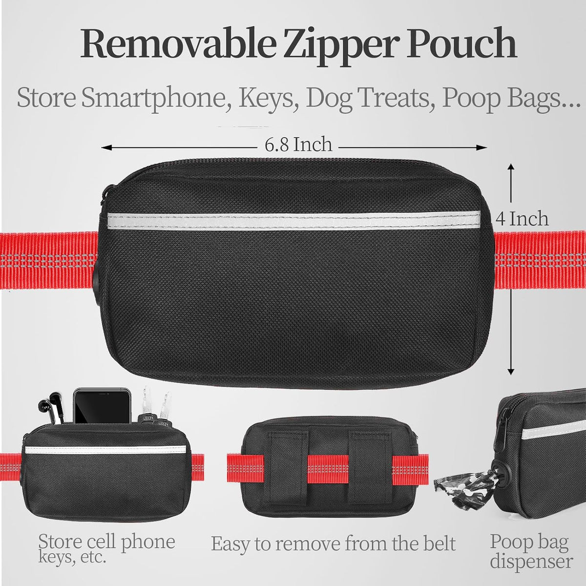 iYoShop Hands Free Dog Leash with Zipper Pouch, Large, 25-120 lbs, Red
