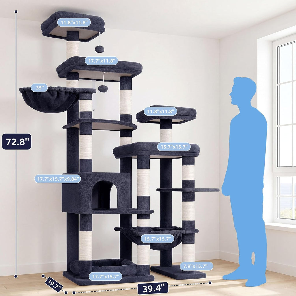 Hey-brother Cat Tree Tower, Wide Base, 5 Platforms for Multi-Cats, MPJ074G