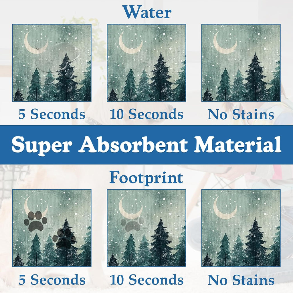 Mysty Winter Fores Pet Feeding Mat–Quick Dry Absorbent Dog Cat Food Mat, Non Slip Waterproof Bowl Placemat for Messy Eaters, Pet Accessories for Floors 12"x20"