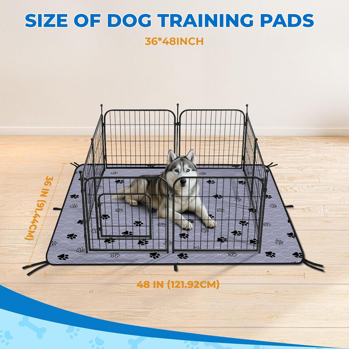 Fostanfly Washable Pee Pads for Dogs, Ultra-Absorbent, 36"x48"-2 Pack, Gray | Waterproof, Protects Against Urine Leakage, Reusable Puppy Pads, Non-Slip Grip for Dog Potty Training with 8 Tie Straps