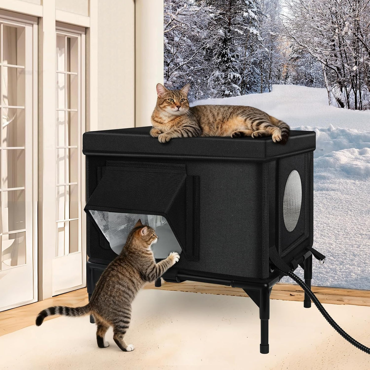 Heated Cat House for Outside, Insulated Outdoor Cat House Shelter(Small)