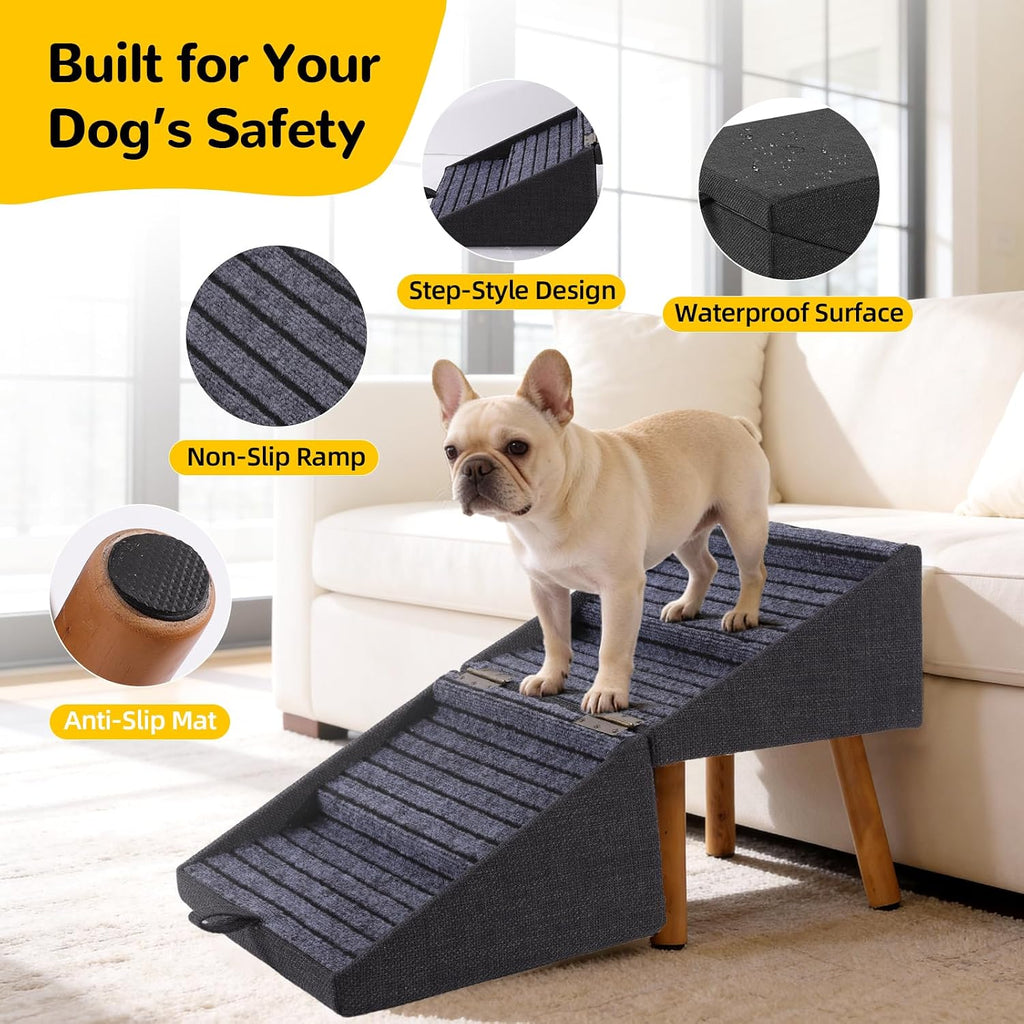 Dog Stairs for Small Dogs, 2-in-1 Dog Safety Ramp and Ottoman, 17.13" H