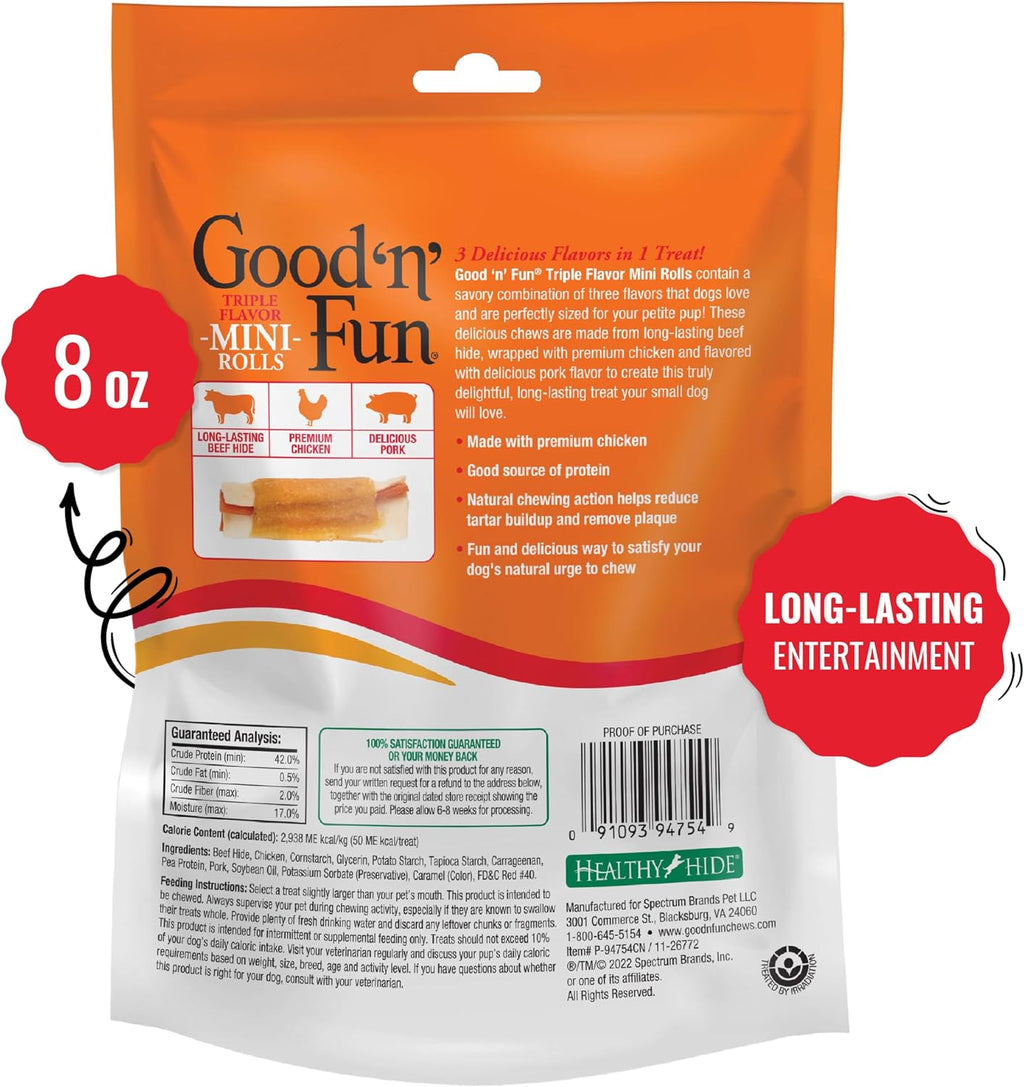 GOOD 'N' FUN Mini Roll Long-Lasting Dog Treat for Small Dogs, 8 oz