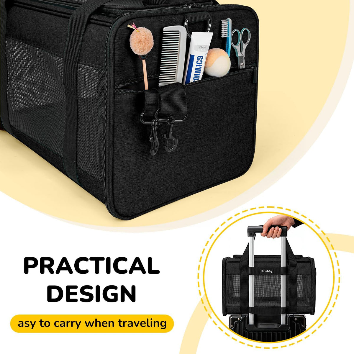 Hipubby Large Cat Carriers Dog Carrier Pet Carrier for Cats Dogs Puppies up to 25Lbs, Big Dog Carrier Soft Sided, Airline Approved Pet Carrying Case with Shoulder Strap & Removable Mat - Black