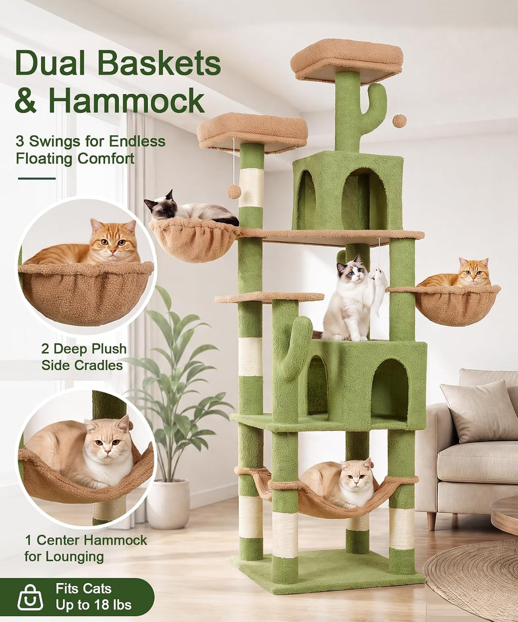 AMHANCIBLE Cactus Cat Tree, 70 Inch Tall Cat Tower for Indoor Cats