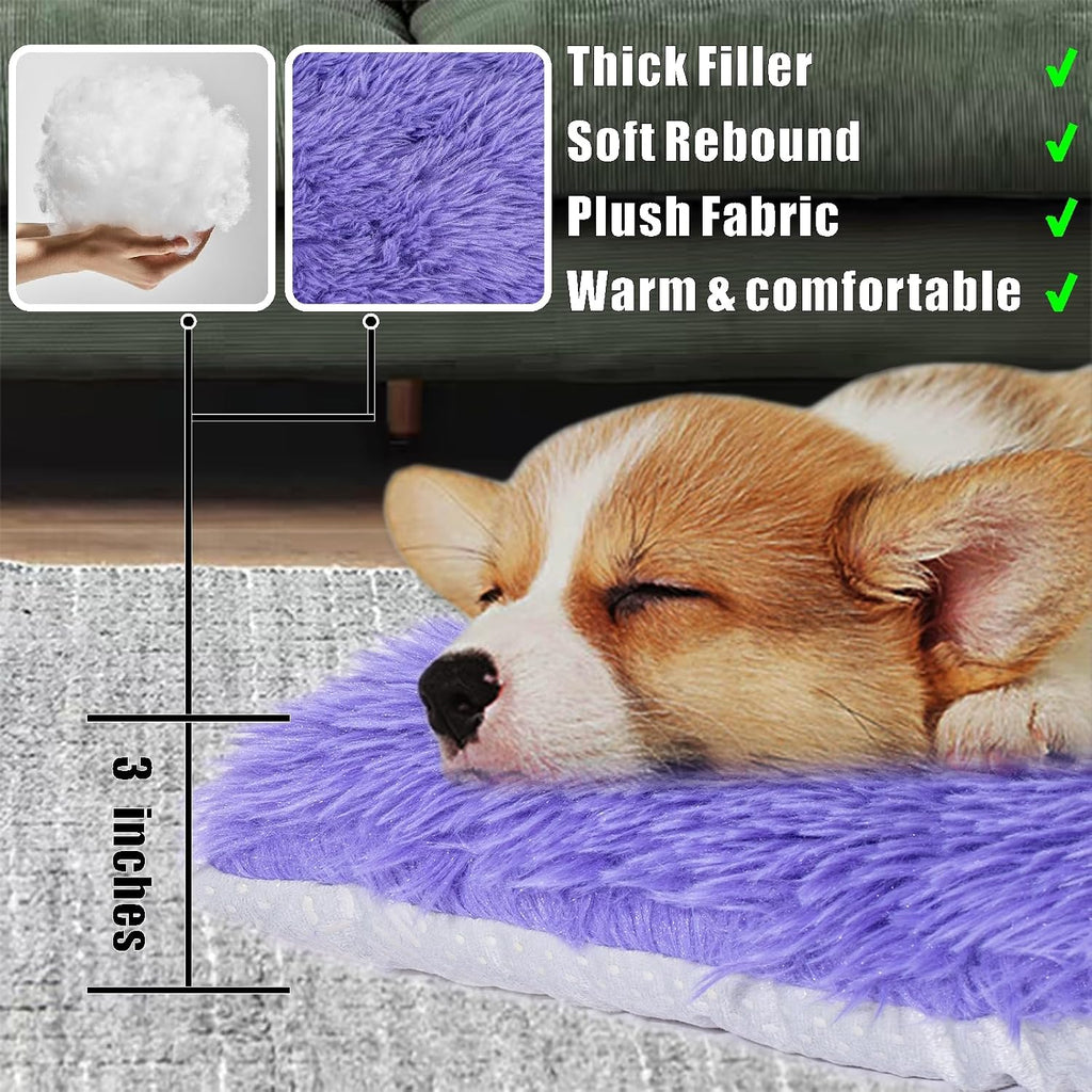 Machine Washable Dog Bed, Deluxe Plush Dog Crate Pad and Cat Bed, Anti-Slip Bottom Kennel Pad Mat, Fuzzy Pet Beds for Large, Medium, Small Dogs Breeds (Violet, 36.0" L x 24.0" W x 3.0" Th x 1 Pack)